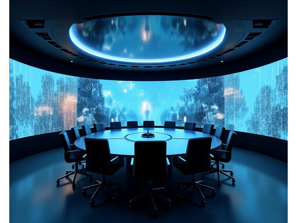 Salle de réunion immersive avec technologies avancées